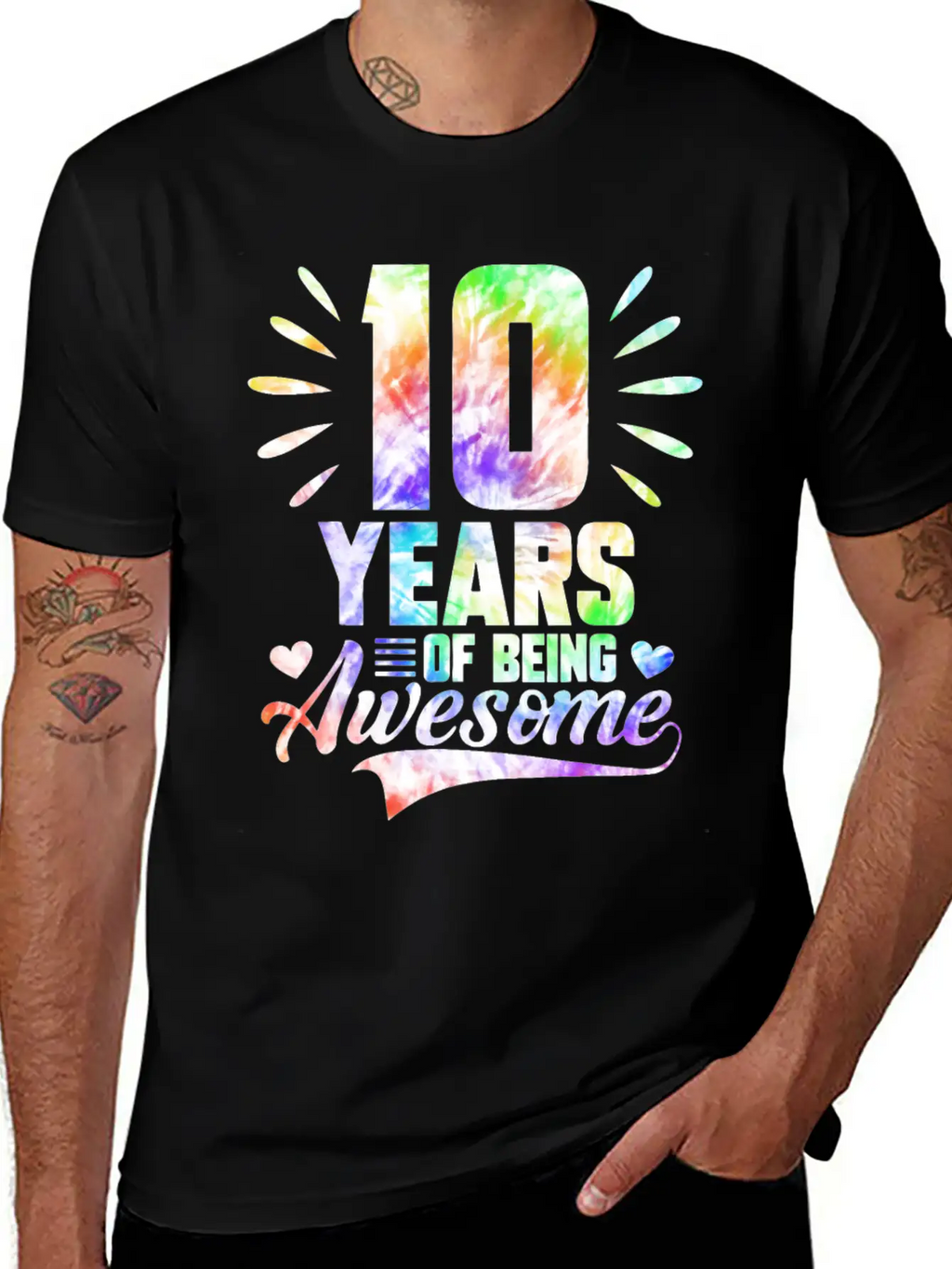 10 YEARS BEING AWESOME TIE DYE Classic Fit Graphic Tee For Daily Comfort – Unisex Cotton Shirt
