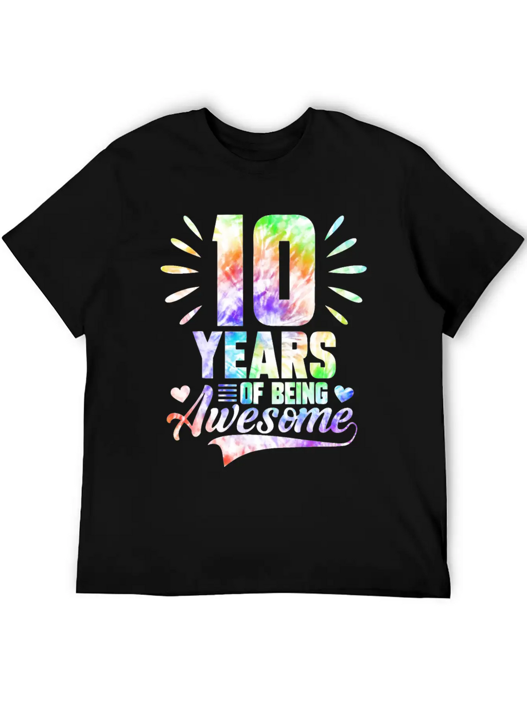 10 YEARS BEING AWESOME TIE DYE Classic Fit Graphic Tee For Daily Comfort – Unisex Cotton Shirt