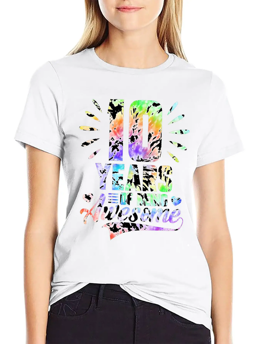 10 YEARS BEING AWESOME TIE DYE Classic Fit Graphic Tee For Daily Comfort – Unisex Cotton Shirt