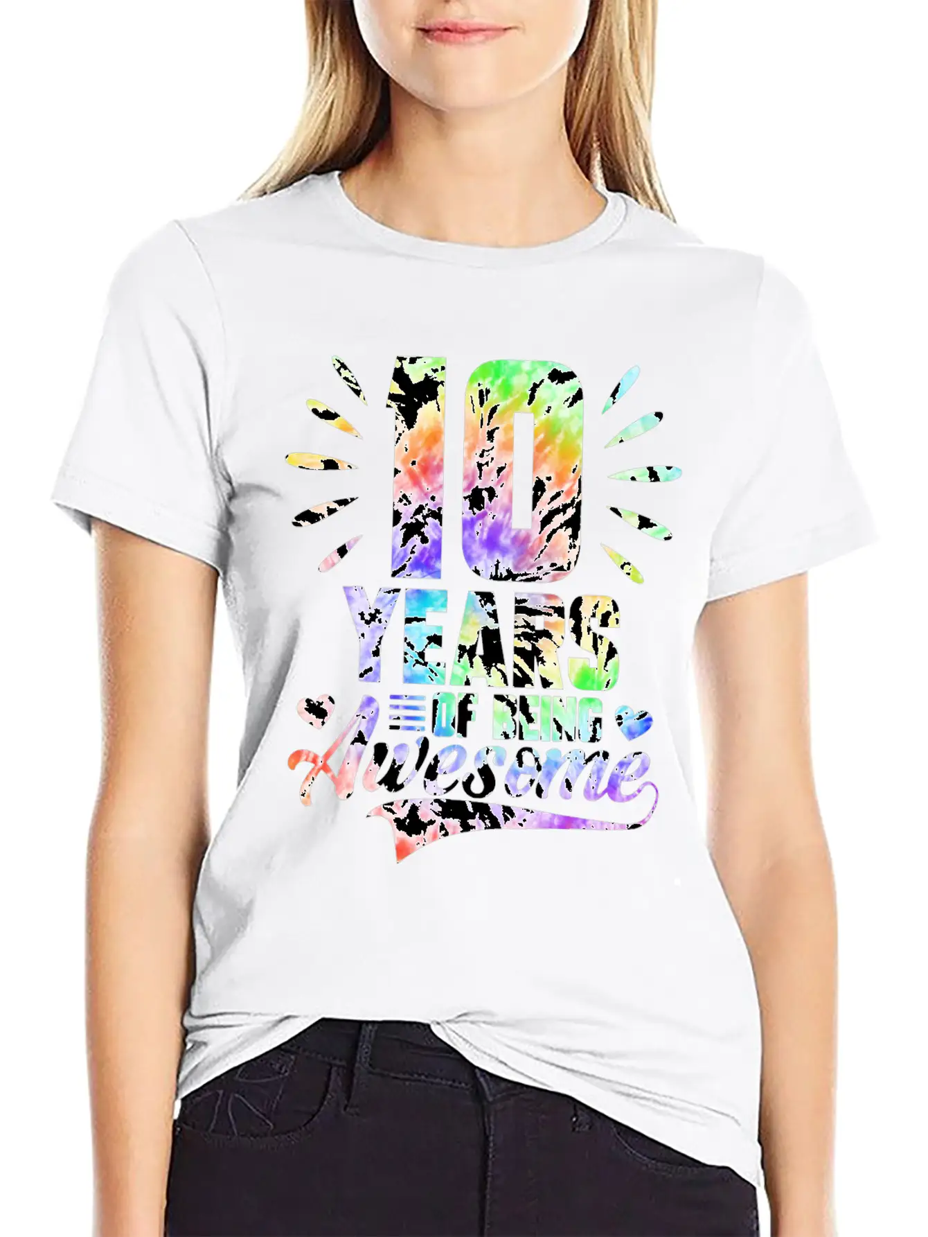 10 YEARS BEING AWESOME TIE DYE Classic Fit Graphic Tee For Daily Comfort – Unisex Cotton Shirt