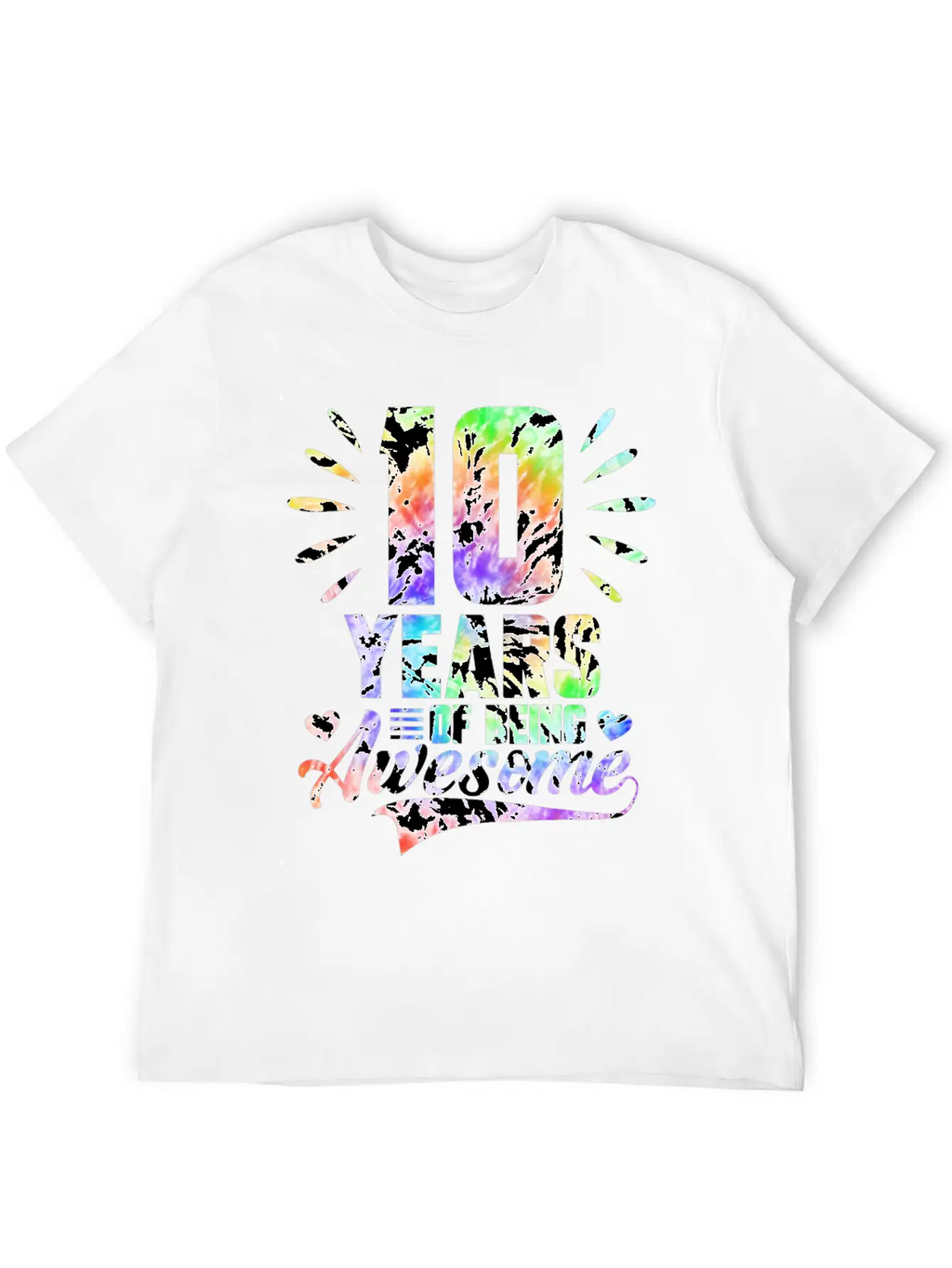 10 YEARS BEING AWESOME TIE DYE Classic Fit Graphic Tee For Daily Comfort – Unisex Cotton Shirt