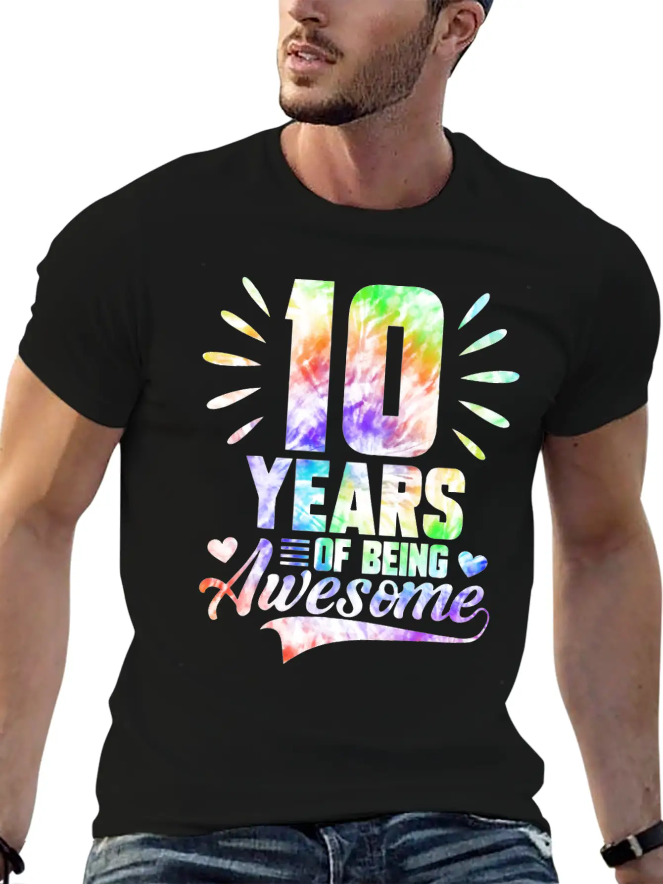 10 YEARS BEING AWESOME TIE DYE Classic Fit Graphic Tee For Daily Comfort – Unisex Cotton Shirt