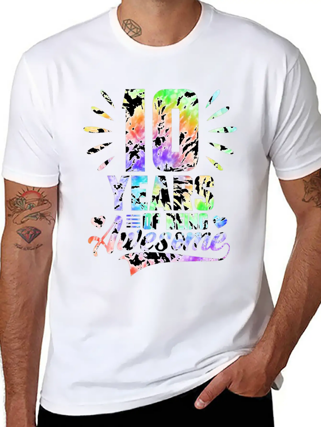10 YEARS BEING AWESOME TIE DYE Classic Fit Graphic Tee For Daily Comfort – Unisex Cotton Shirt
