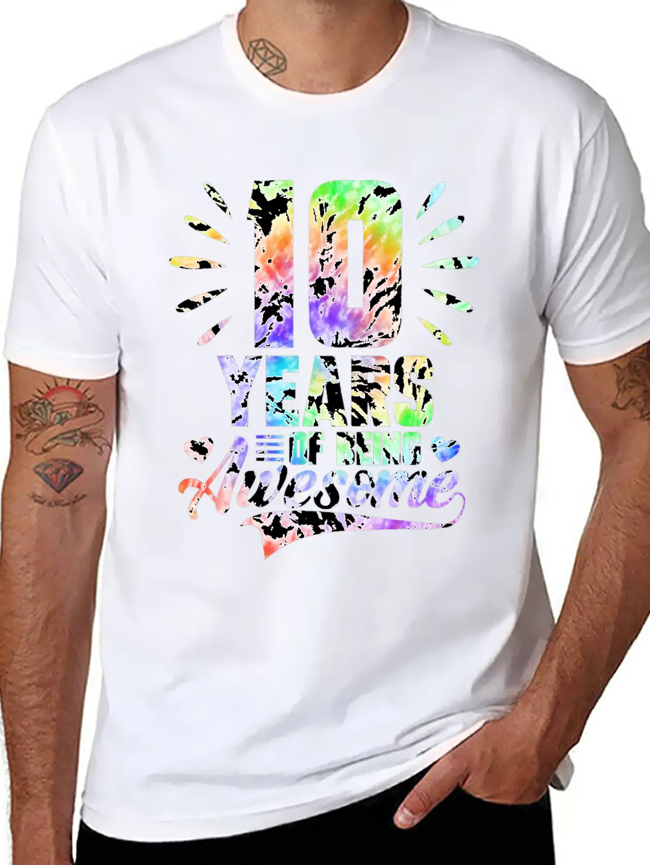 10 YEARS BEING AWESOME TIE DYE Classic Fit Graphic Tee For Daily Comfort – Unisex Cotton Shirt
