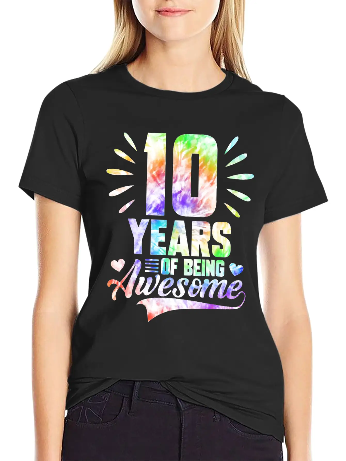 10 YEARS BEING AWESOME TIE DYE Classic Fit Graphic Tee For Daily Comfort – Unisex Cotton Shirt