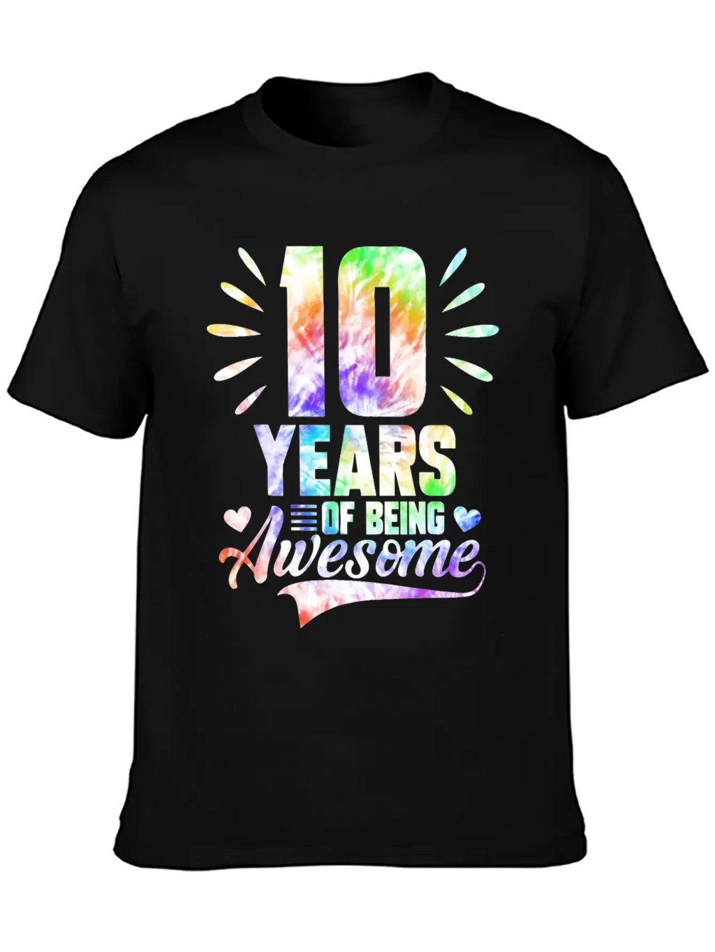 10 YEARS BEING AWESOME TIE DYE Classic Fit Graphic Tee For Daily Comfort – Unisex Cotton Shirt