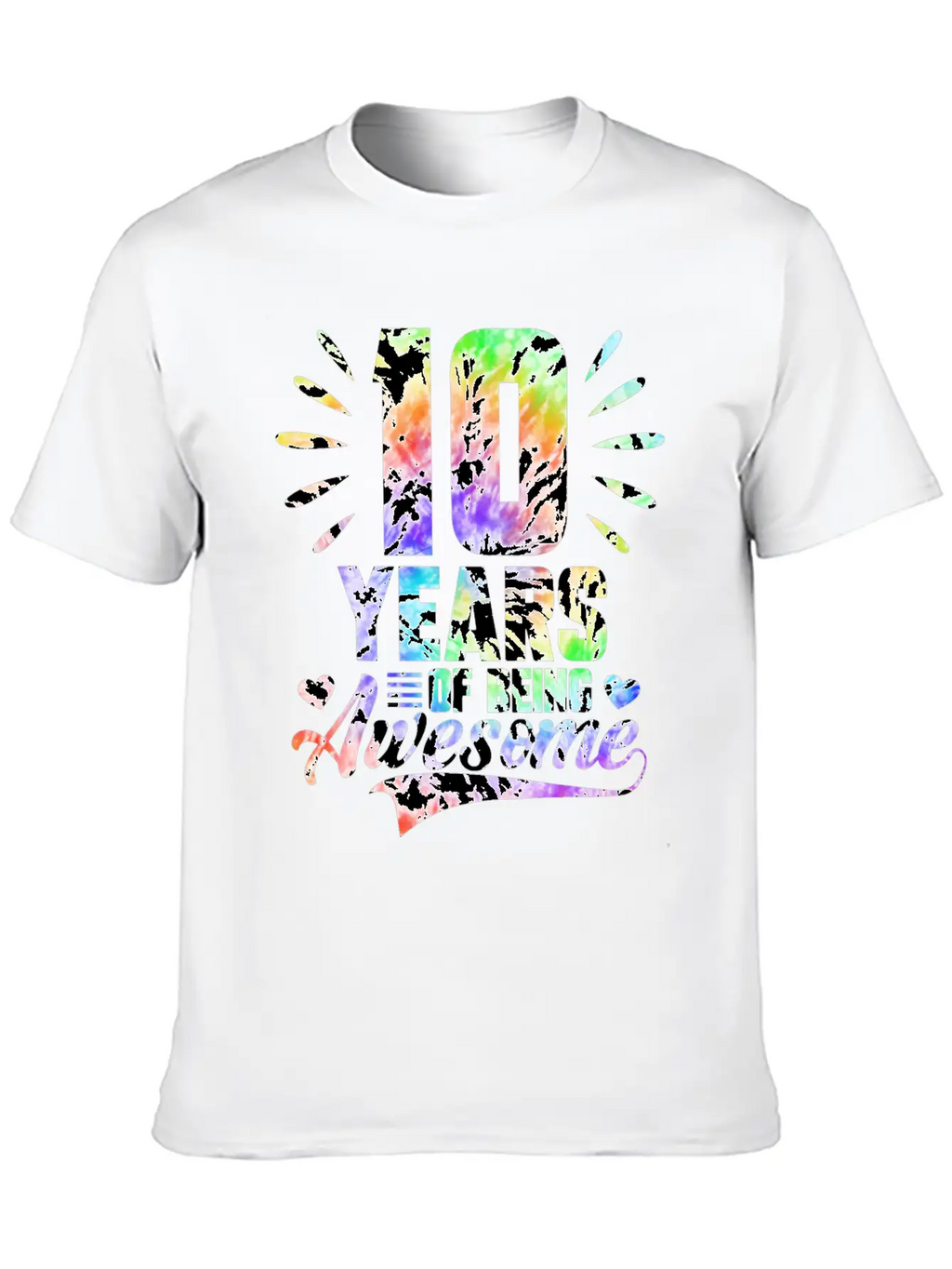 10 YEARS BEING AWESOME TIE DYE Classic Fit Graphic Tee For Daily Comfort – Unisex Cotton Shirt