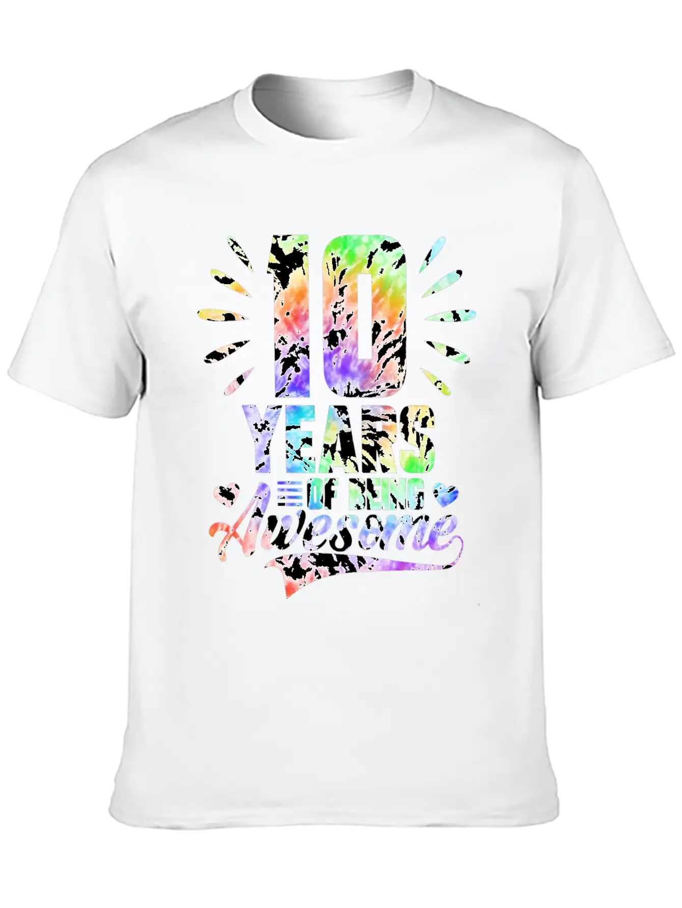 10 YEARS BEING AWESOME TIE DYE Classic Fit Graphic Tee For Daily Comfort – Unisex Cotton Shirt