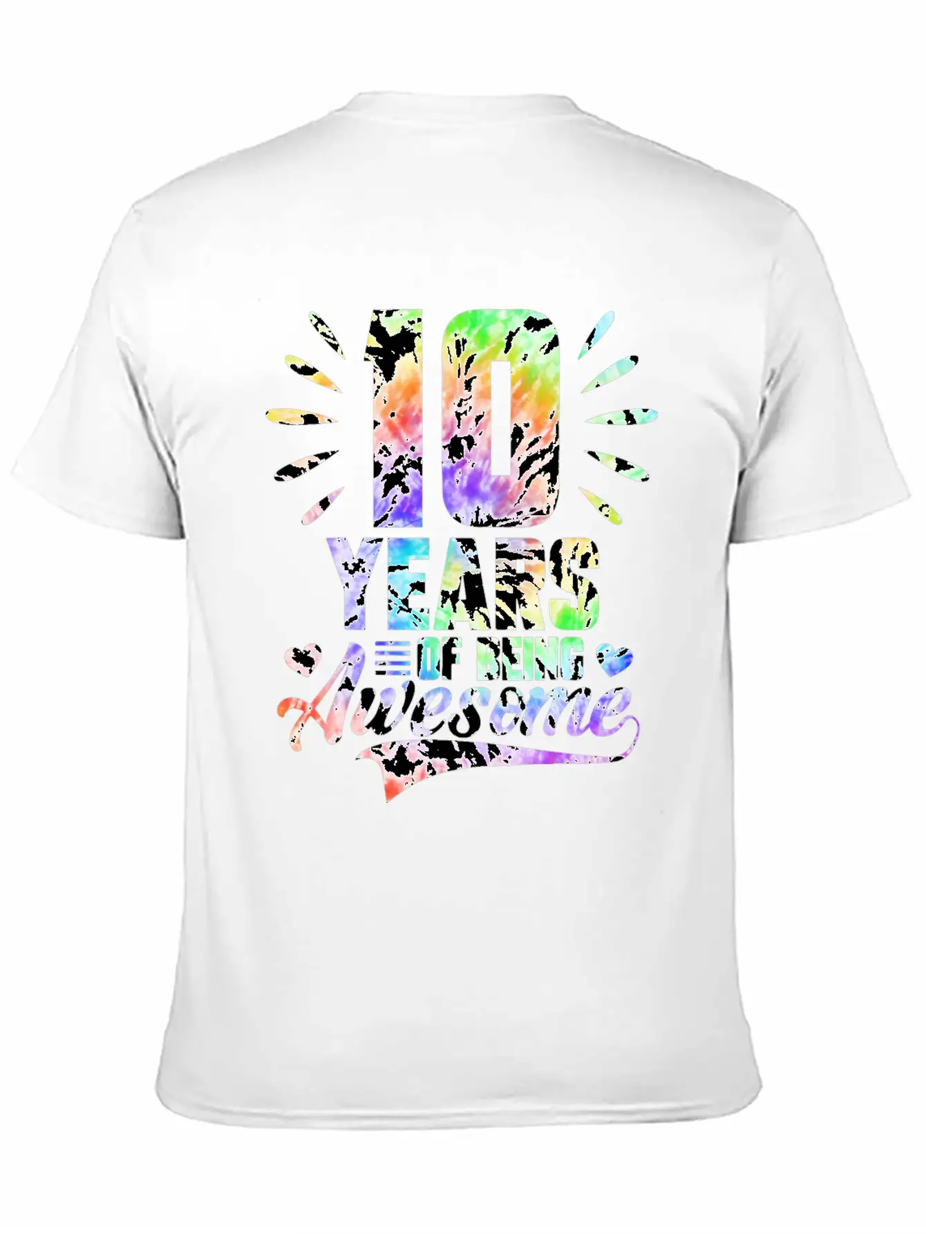 10 YEARS BEING AWESOME TIE DYE Classic Fit Graphic Tee For Daily Comfort – Unisex Cotton Shirt