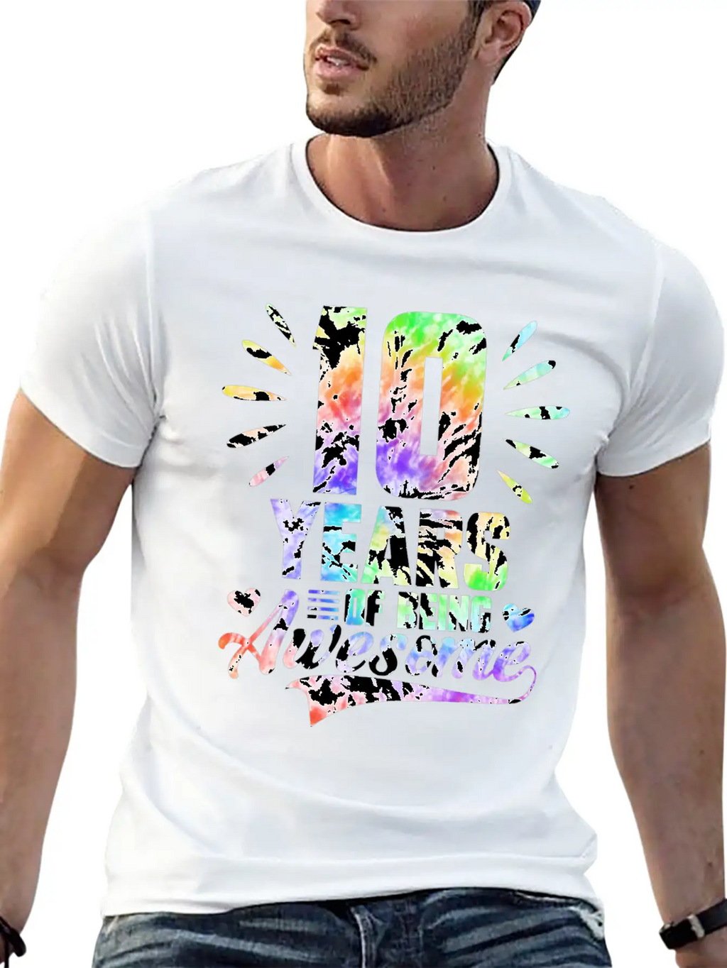 10 YEARS BEING AWESOME TIE DYE Classic Fit Graphic Tee For Daily Comfort – Unisex Cotton Shirt
