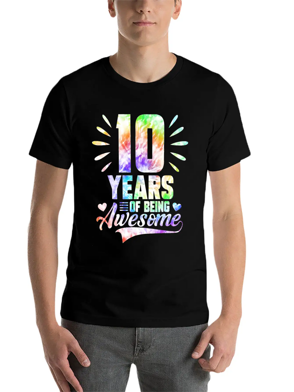 10 YEARS BEING AWESOME TIE DYE Classic Fit Graphic Tee For Daily Comfort – Unisex Cotton Shirt