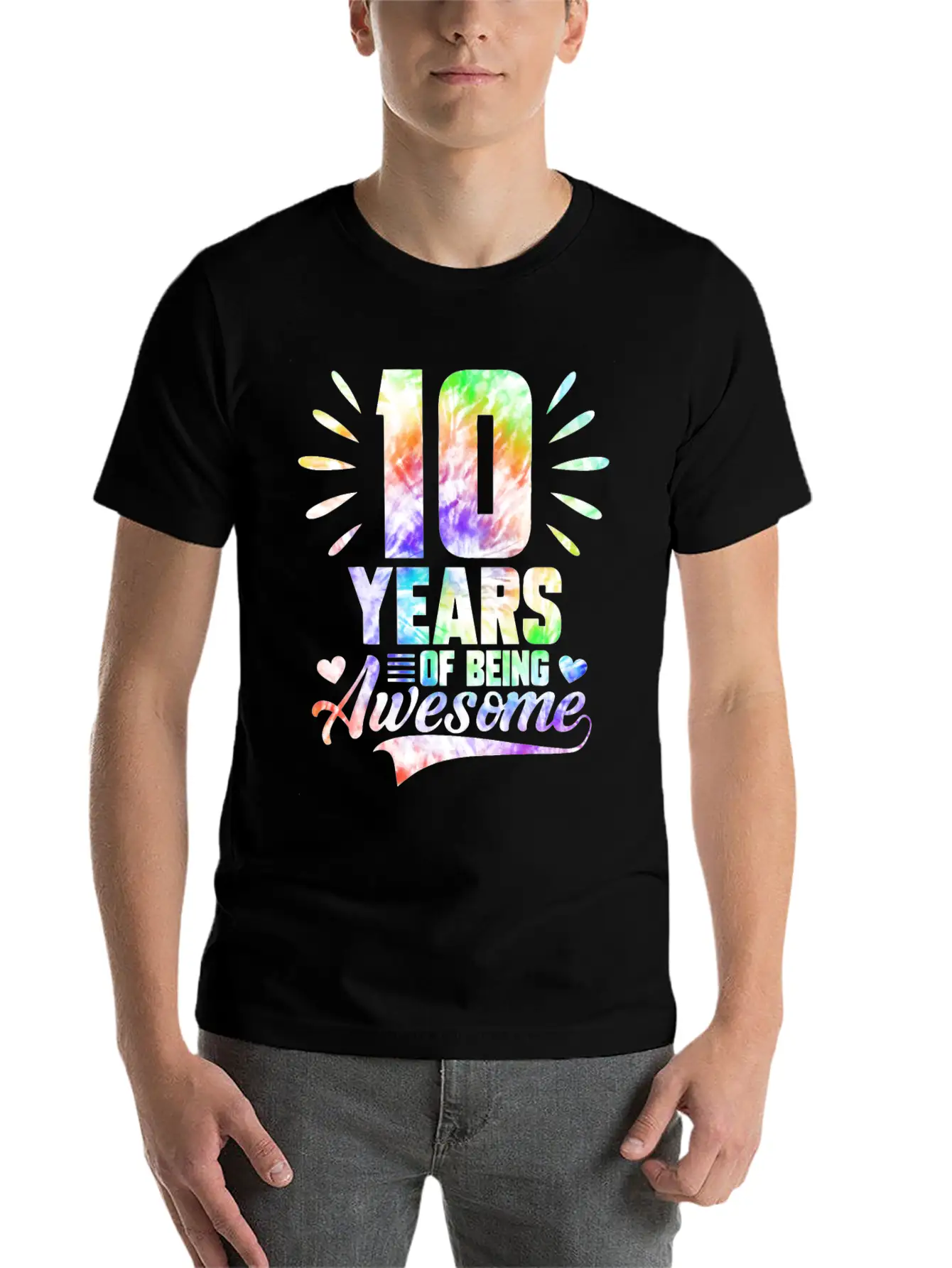10 YEARS BEING AWESOME TIE DYE Classic Fit Graphic Tee For Daily Comfort – Unisex Cotton Shirt