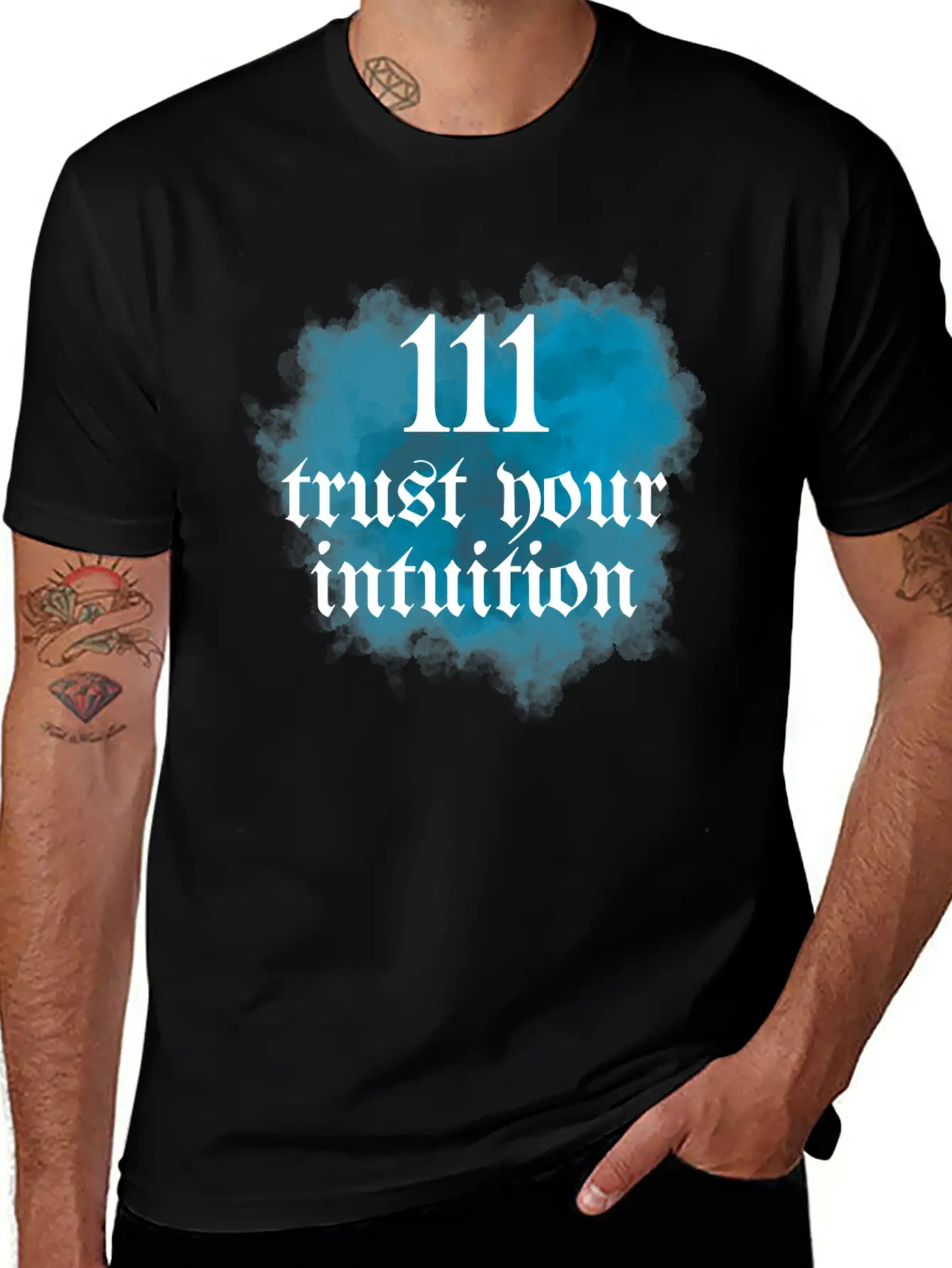 111 Trust Your Intuition Blue And White Classic Fit Graphic Tee For Daily Comfort – Unisex Cotton Shirt