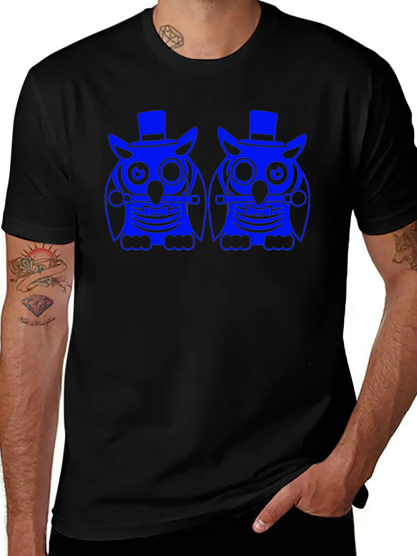 2 Owls Top Hat Monocle Glasses Rich Two Men Team Classic Fit Graphic Tee For Daily Comfort – Unisex Cotton Shirt