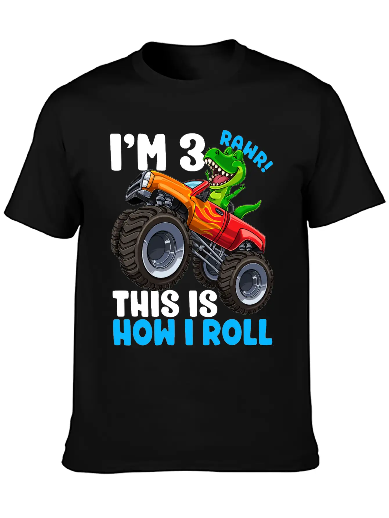 3 Year Old T Rex Dinosaur Monster Truck 3rd Birthd Classic Crew Neck Graphic Tee – Everyday Minimal Look