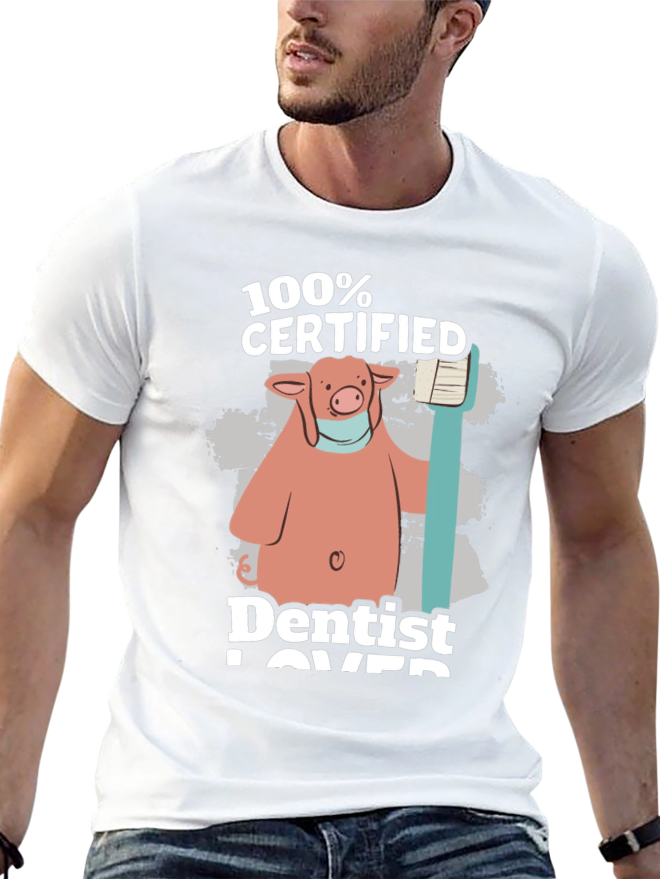 100% Certified Dentist Lover Pig Graphic T-Shirt