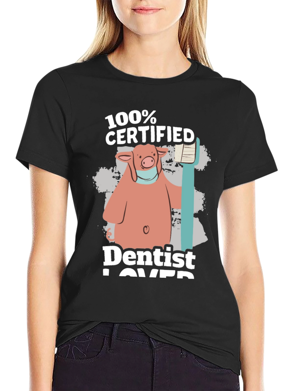 100% Certified Dentist Lover Pig Graphic T-Shirt
