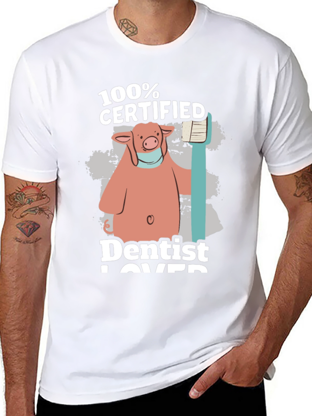 100% Certified Dentist Lover Pig Graphic T-Shirt