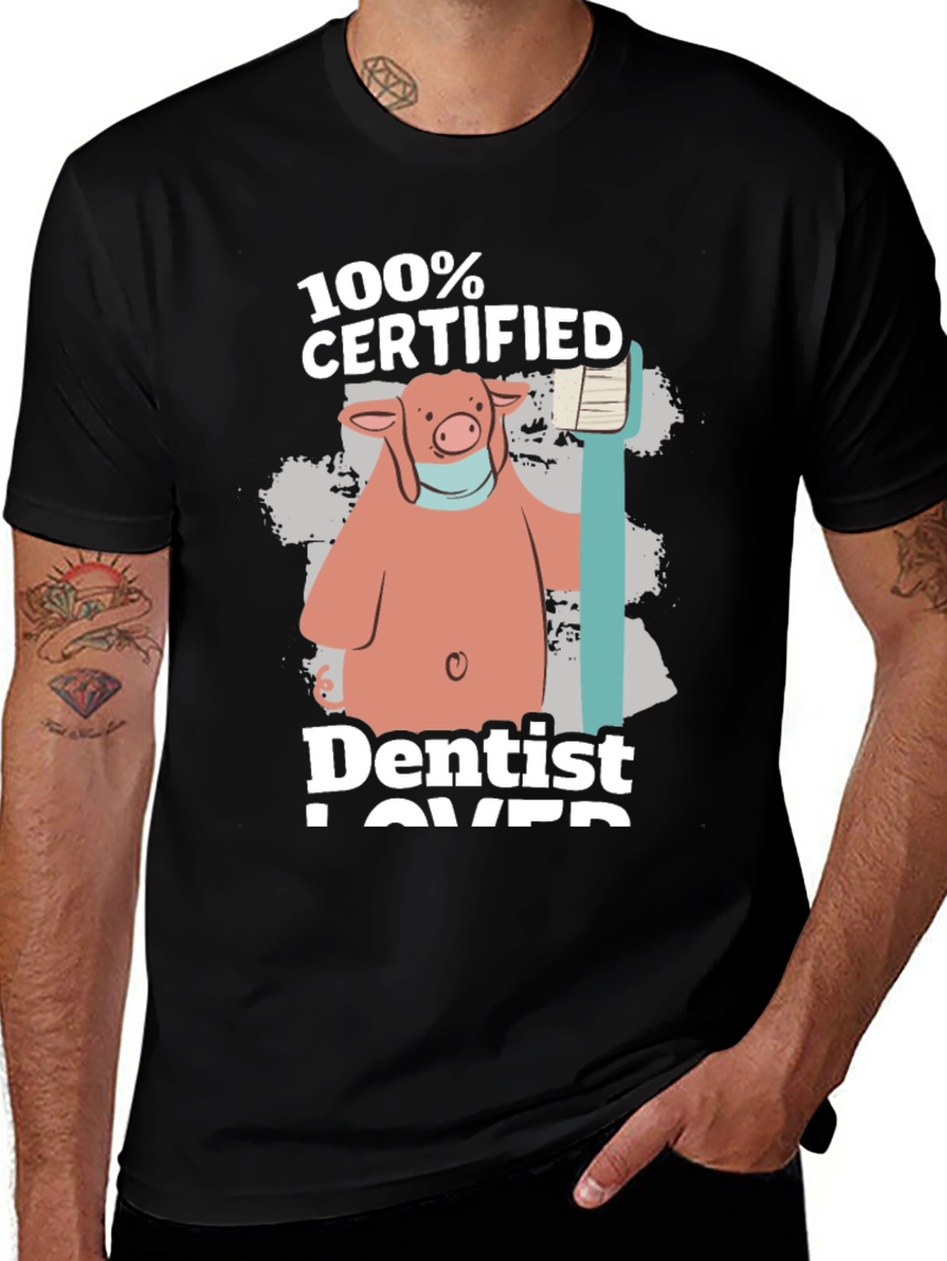 100% Certified Dentist Lover Pig Graphic T-Shirt