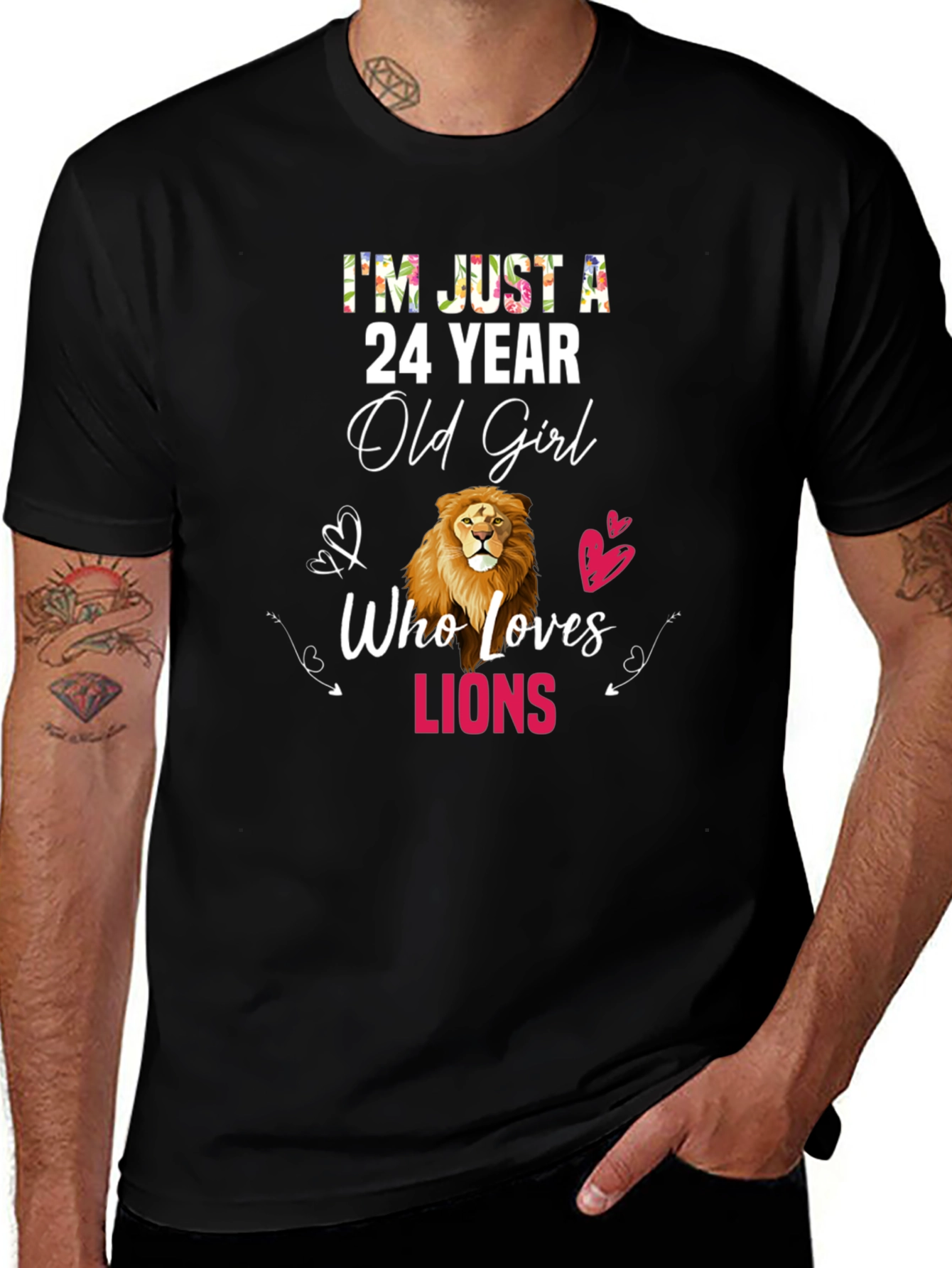 24 Year Old Girl Who Loves Lions Black T-Shirt