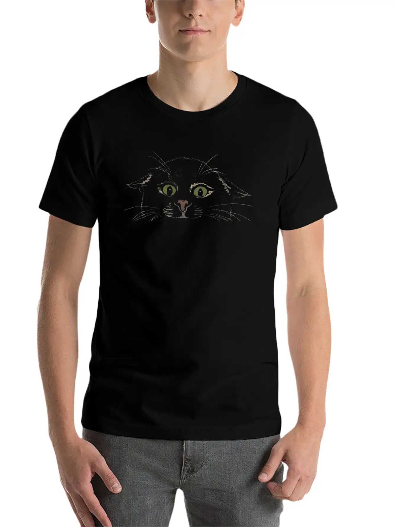 "Crazy Cat" Jamie's Hand-Drawn Cat Collection Classic Crew Neck Graphic Tee – Everyday Minimal Look