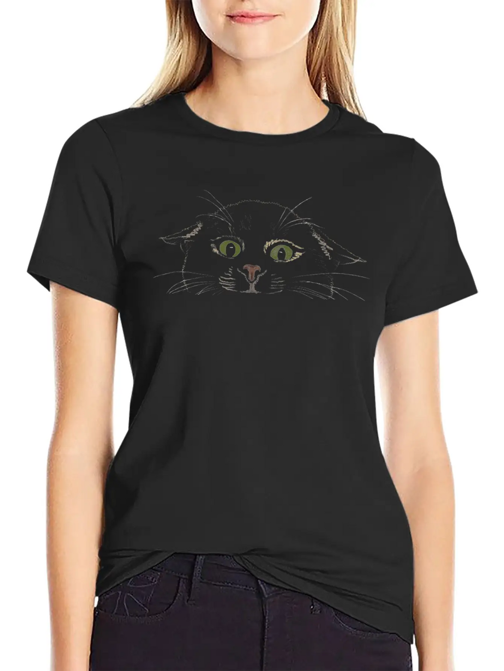 "Crazy Cat" Jamie's Hand-Drawn Cat Collection Classic Crew Neck Graphic Tee – Everyday Minimal Look