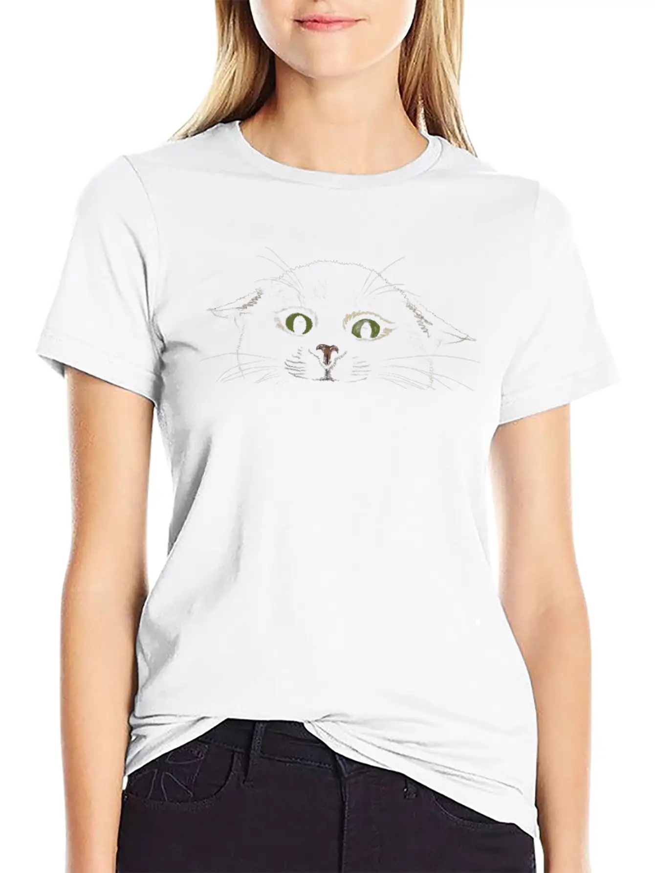 "Crazy Cat" Jamie's Hand-Drawn Cat Collection Classic Crew Neck Graphic Tee – Everyday Minimal Look