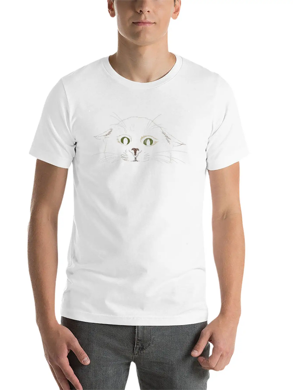 "Crazy Cat" Jamie's Hand-Drawn Cat Collection Classic Crew Neck Graphic Tee – Everyday Minimal Look