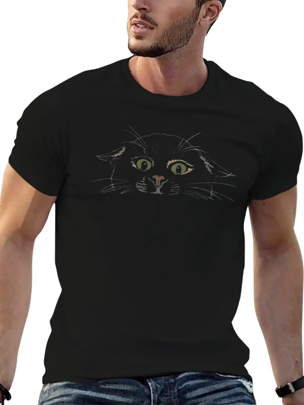 "Crazy Cat" Jamie's Hand-Drawn Cat Collection Classic Crew Neck Graphic Tee – Everyday Minimal Look