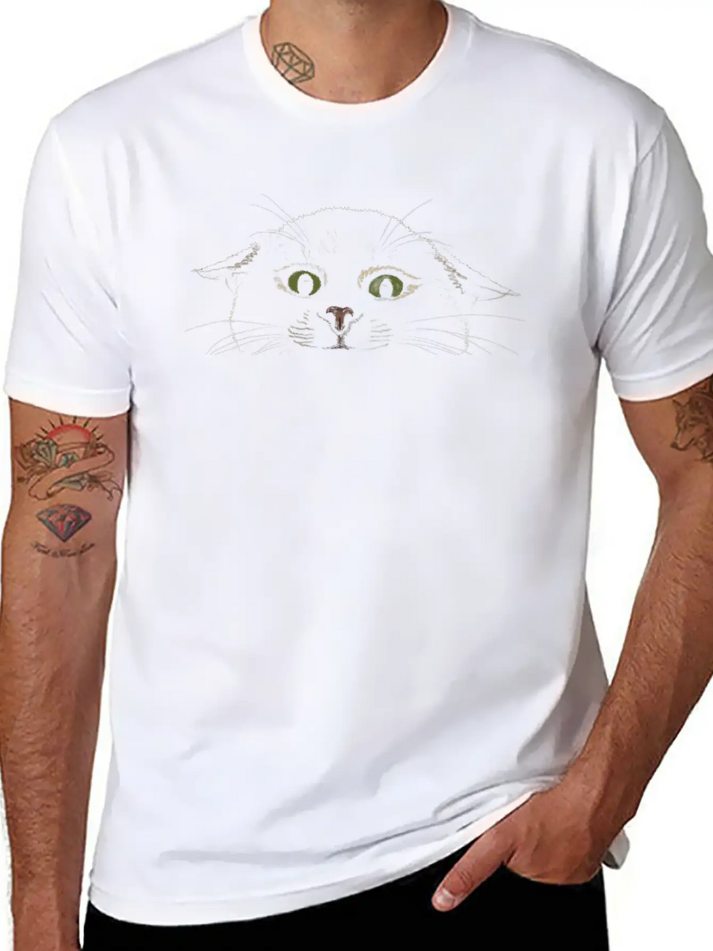 "Crazy Cat" Jamie's Hand-Drawn Cat Collection Classic Crew Neck Graphic Tee – Everyday Minimal Look