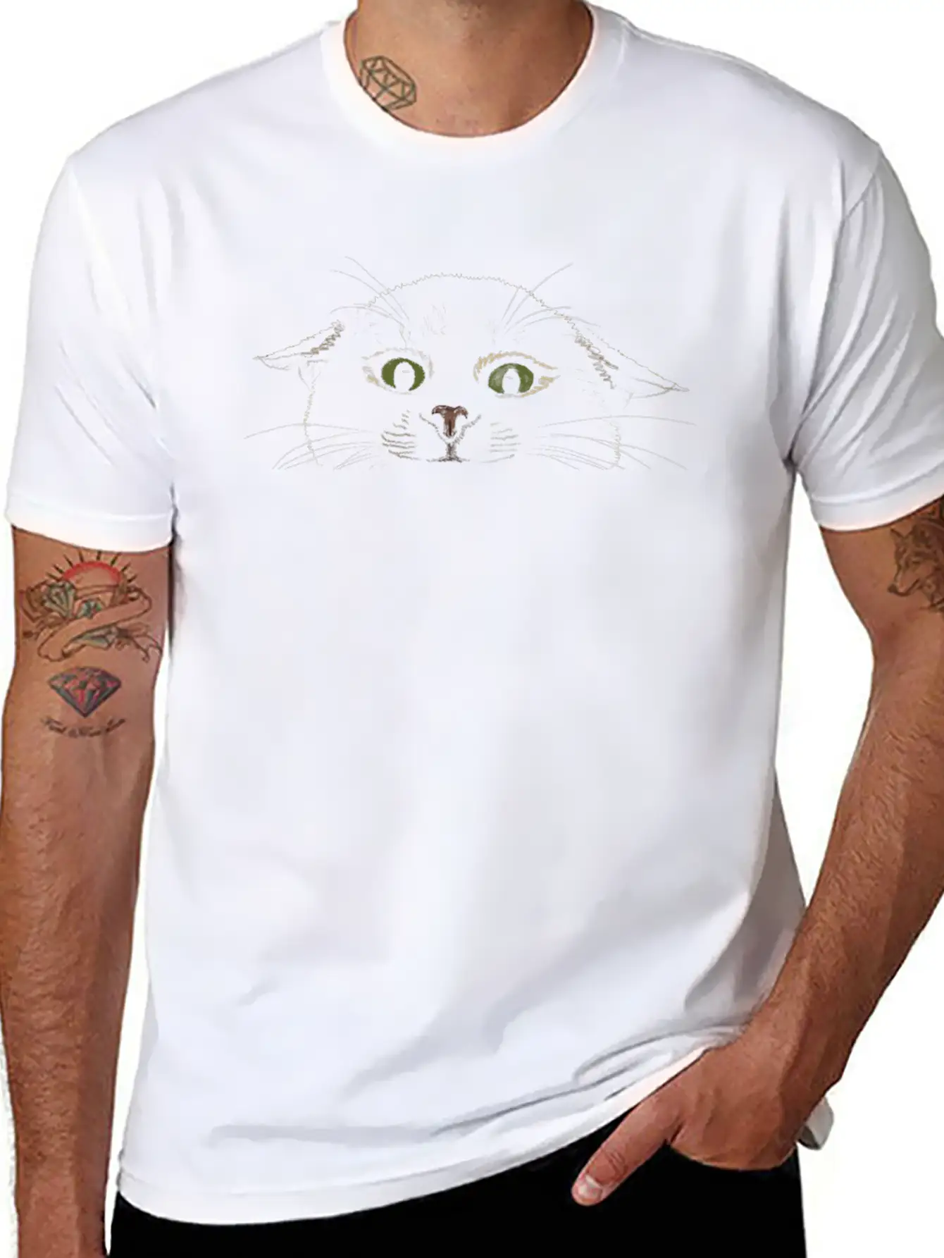 "Crazy Cat" Jamie's Hand-Drawn Cat Collection Classic Crew Neck Graphic Tee – Everyday Minimal Look