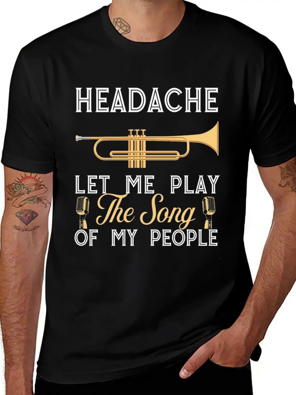(Gift)Headache Let Me Play The Song Of My People Classic Crew Neck Graphic Tee – Everyday Minimal Look