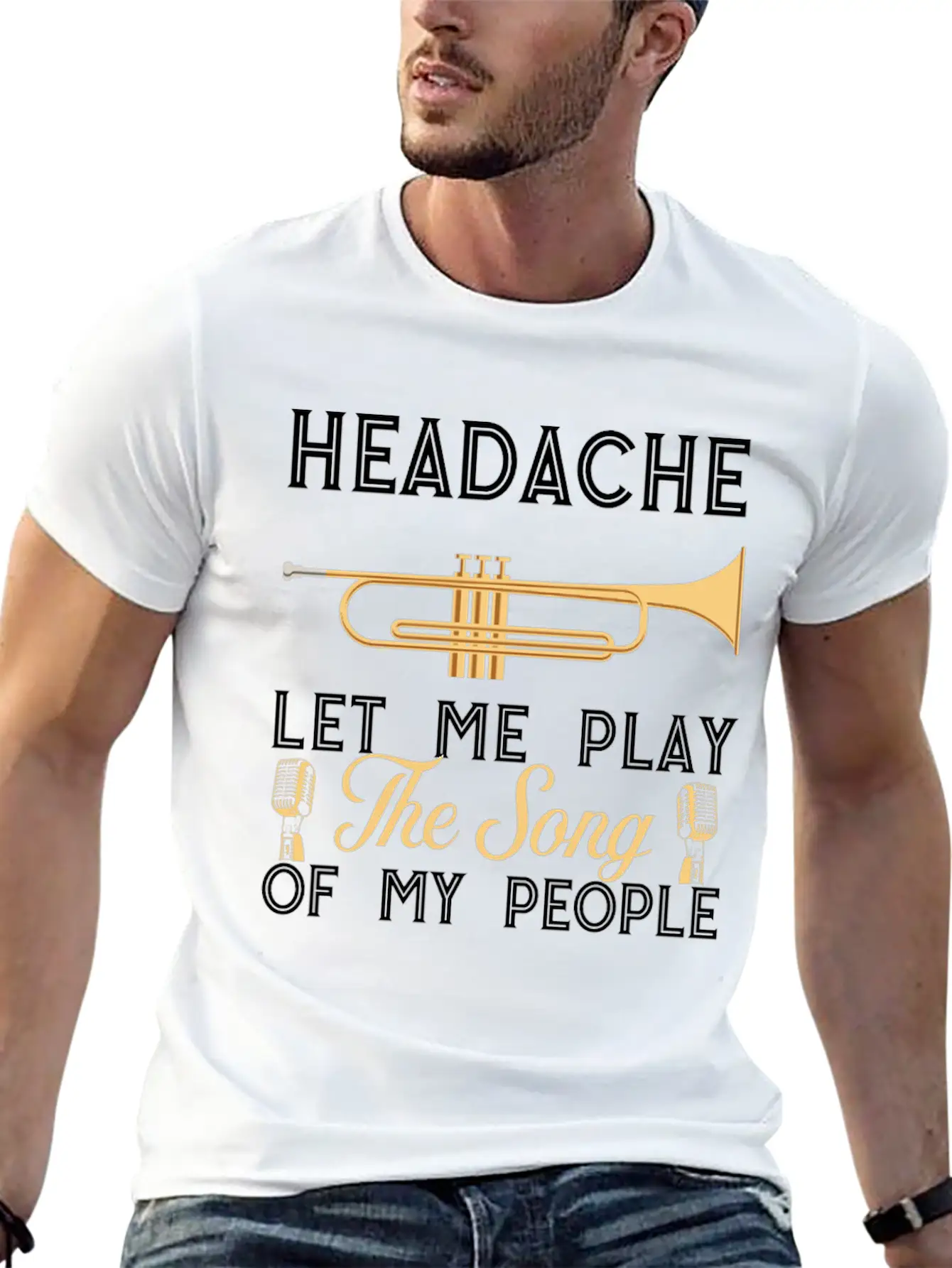 (Gift)Headache Let Me Play The Song Of My People Classic Crew Neck Graphic Tee – Everyday Minimal Look