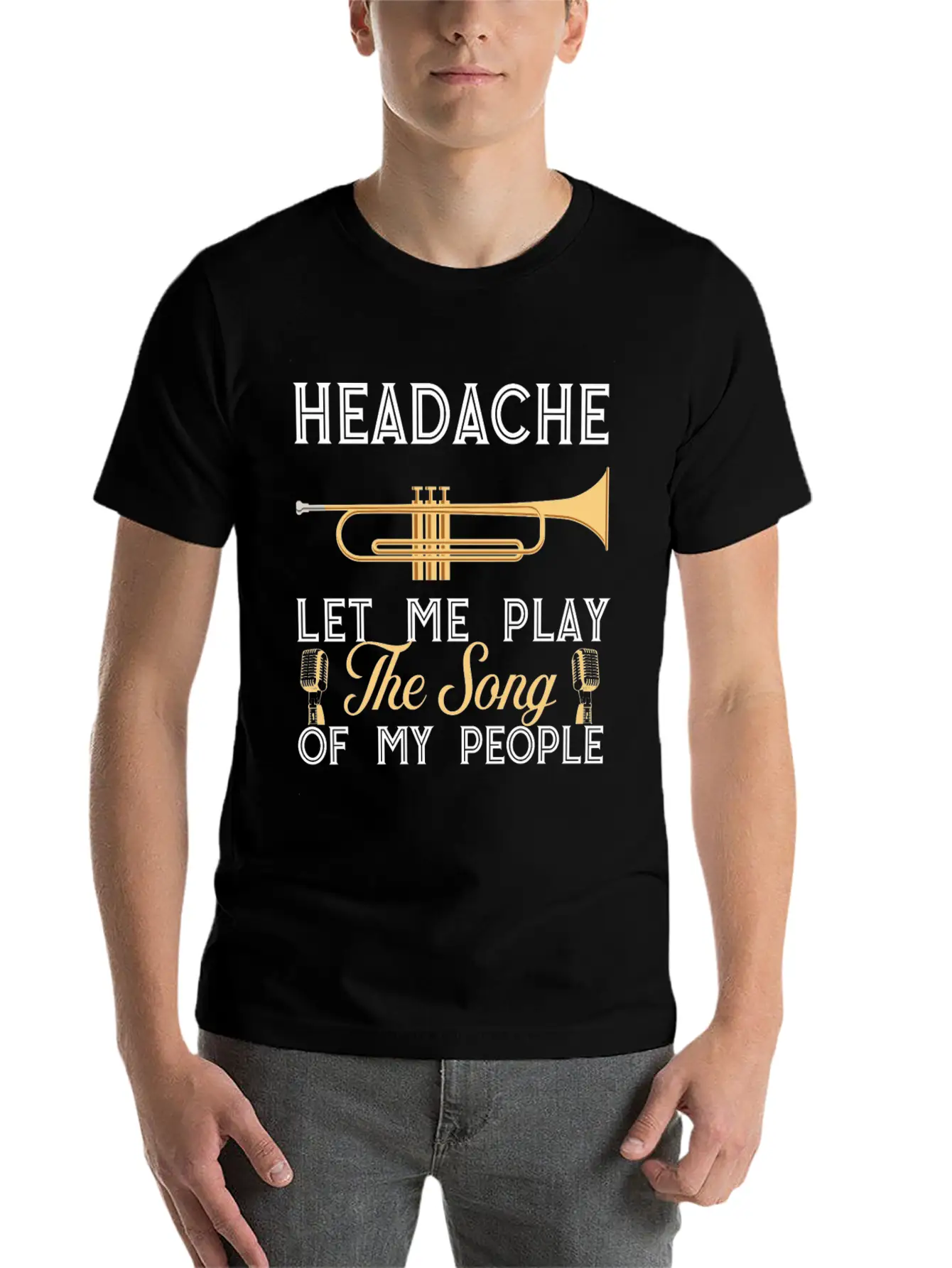 (Gift)Headache Let Me Play The Song Of My People Classic Crew Neck Graphic Tee – Everyday Minimal Look