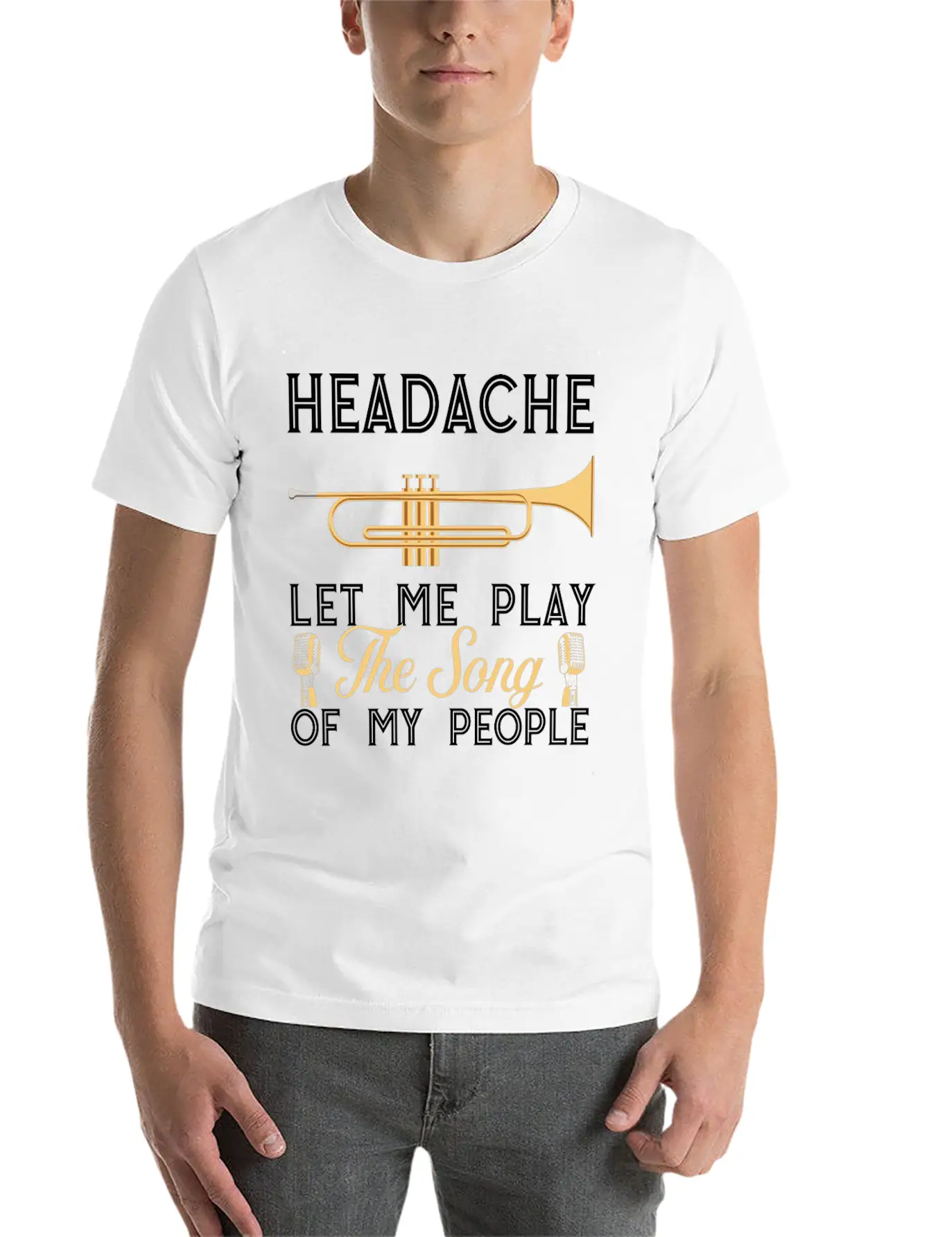 (Gift)Headache Let Me Play The Song Of My People Classic Crew Neck Graphic Tee – Everyday Minimal Look