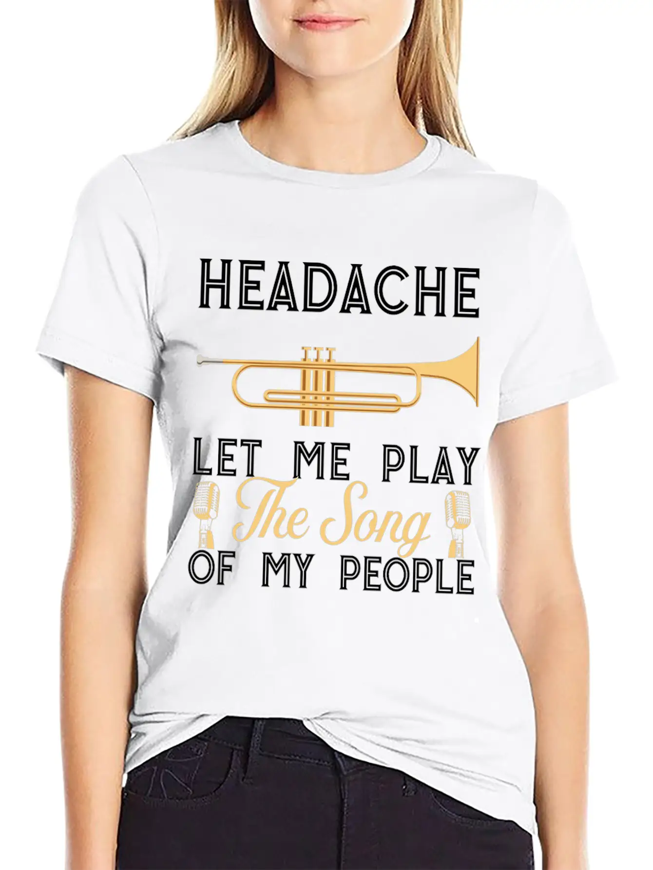 (Gift)Headache Let Me Play The Song Of My People Classic Crew Neck Graphic Tee – Everyday Minimal Look