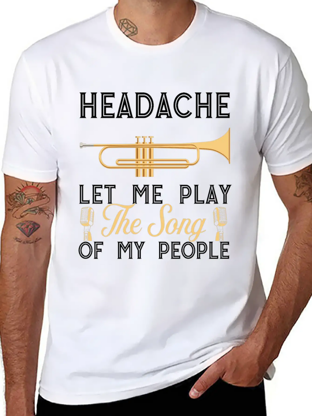 (Gift)Headache Let Me Play The Song Of My People Classic Crew Neck Graphic Tee – Everyday Minimal Look