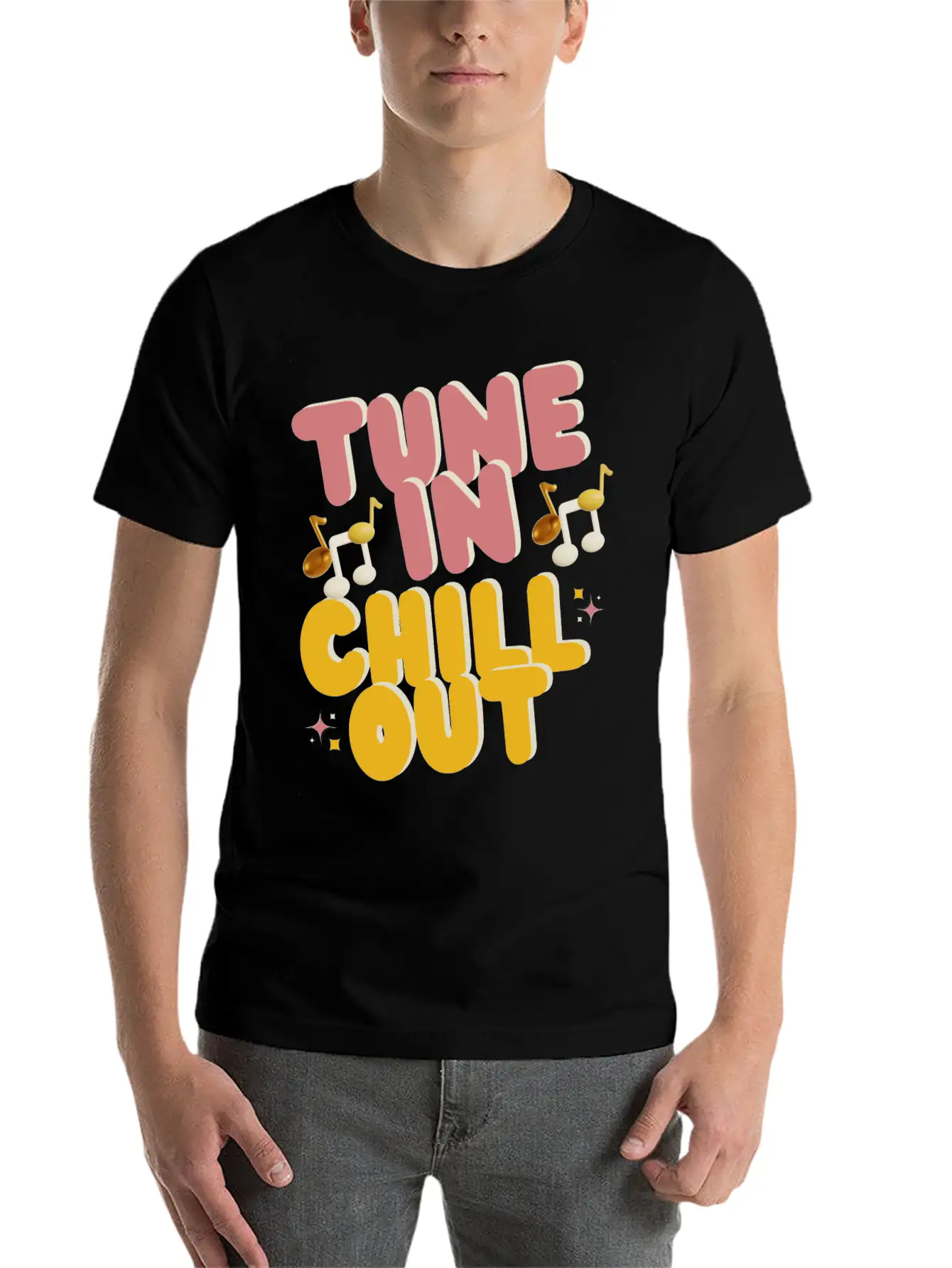"Tune In Chill Out" Music Themed Classic Fit Graphic Tee For Daily Comfort – Unisex Cotton Shirt
