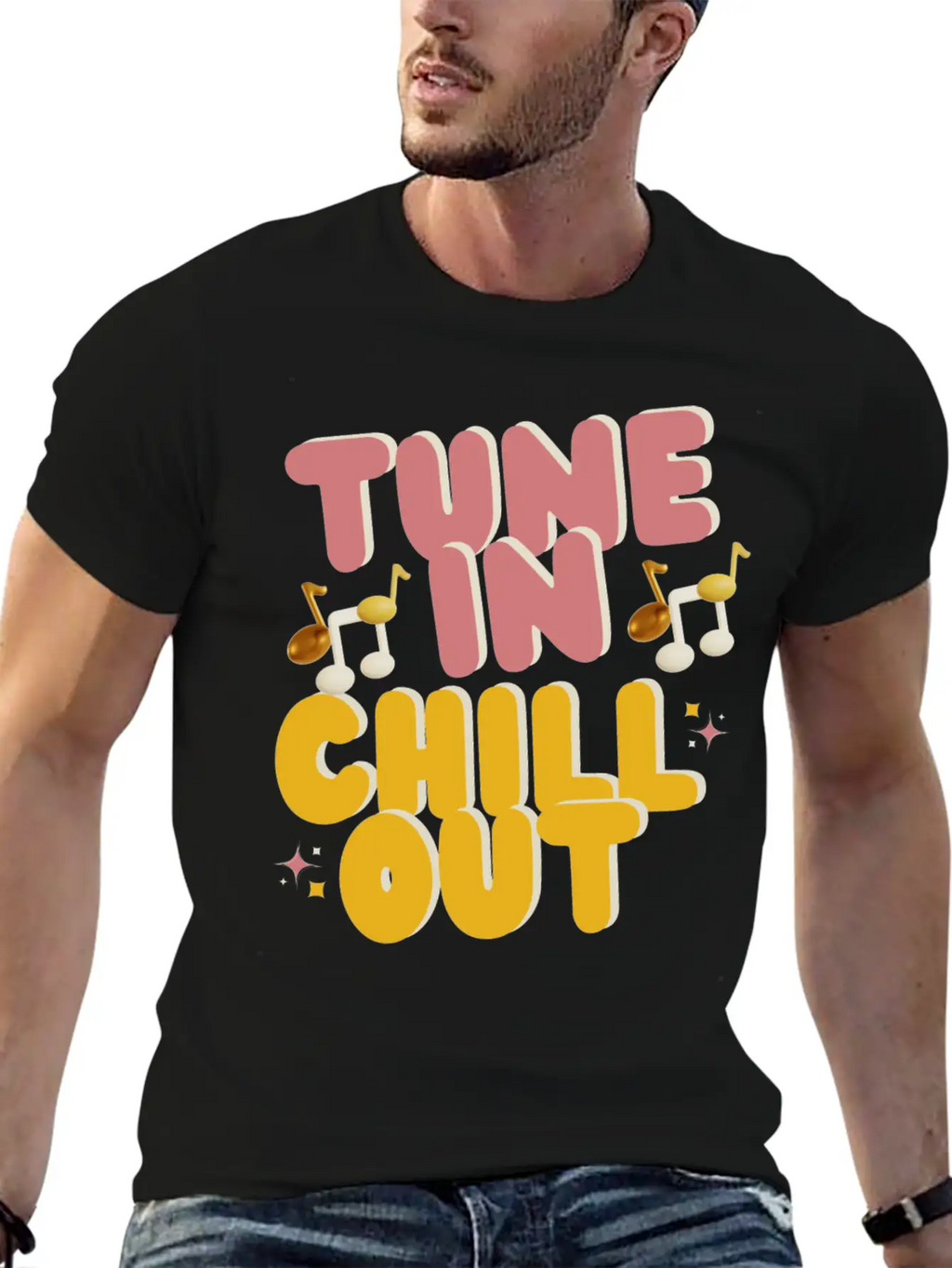 "Tune In Chill Out" Music Themed Classic Fit Graphic Tee For Daily Comfort – Unisex Cotton Shirt